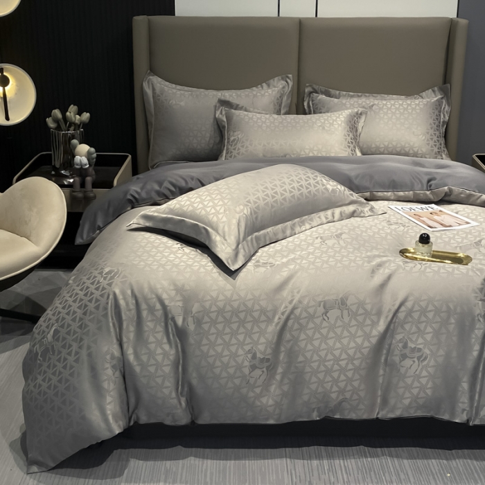 91家纺网 家纺一手货源 找家纺 遇见家居2022新款水洗磨毛亲肤棉贡缎提花四件套 柏林-深灰