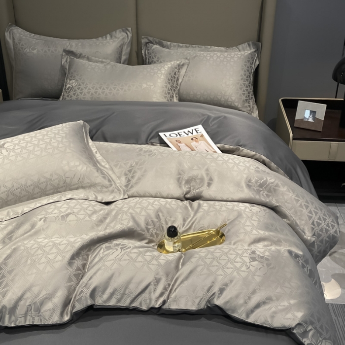 91家纺网 家纺一手货源 找家纺 遇见家居2022新款水洗磨毛亲肤棉贡缎提花四件套 柏林-深灰