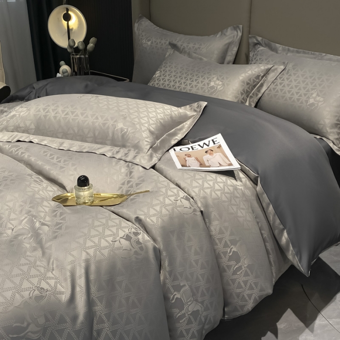 91家纺网 家纺一手货源 找家纺 遇见家居2022新款水洗磨毛亲肤棉贡缎提花四件套 柏林-深灰