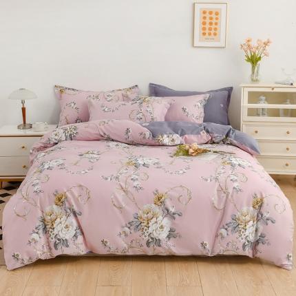 91家纺网 家纺一手货源 找家纺 星期三 2022新款铂金全棉13372四件套（加老板微信有会员价） 凤穿牡丹-粉