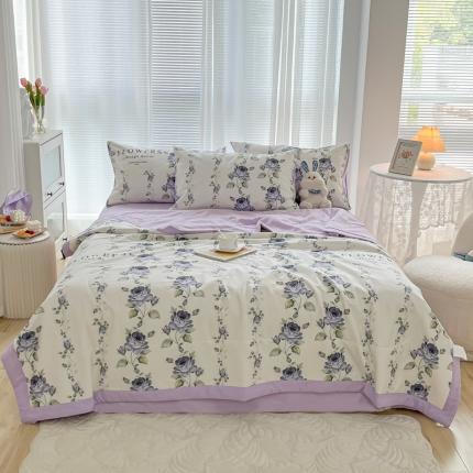 91家纺网 家纺一手货源 找家纺 沐辰 2022新款全棉水洗棉大豆纤维夏被 蓝色恋人