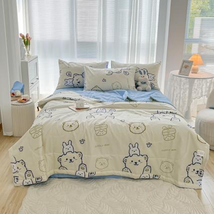 91家纺网 家纺一手货源 找家纺 沐辰 2022新款全棉水洗棉大豆纤维夏被 哇塞小熊