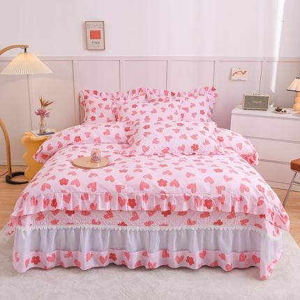 仙女风欧根纱全棉床盖四件套 蕾丝花边夹棉纯棉床裙三件套枕套