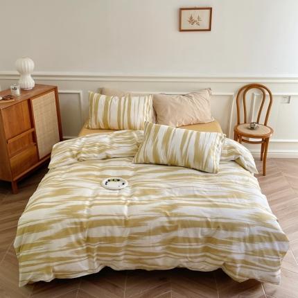 91家纺网 家纺一手货源 找家纺 窝米2022新款13370全棉四件套花卉系列 水波纹米驼