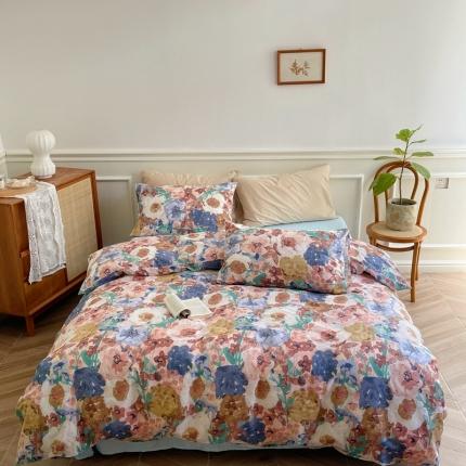 91家纺网 家纺一手货源 找家纺 窝米2022新款13370全棉四件套花卉系列 云溪红