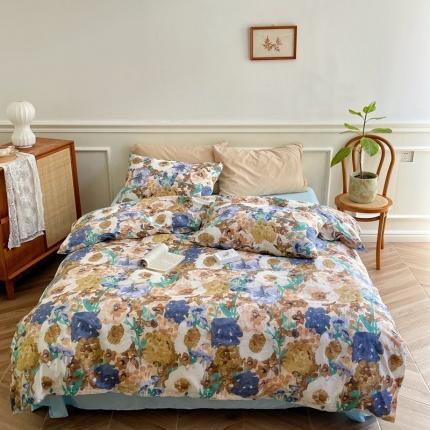 91家纺网 家纺一手货源 找家纺 窝米2022新款13370全棉四件套花卉系列 云溪黄