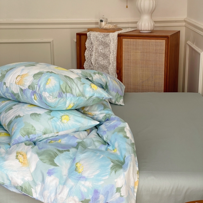 91家纺网 家纺一手货源 找家纺 窝米2022新款13370全棉四件套花卉系列 春风里