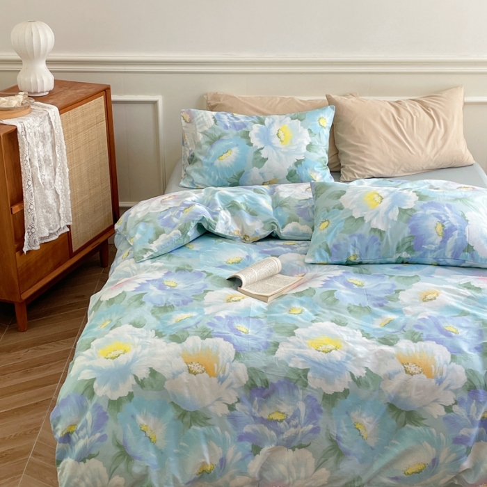 91家纺网 家纺一手货源 找家纺 窝米2022新款13370全棉四件套花卉系列 春风里