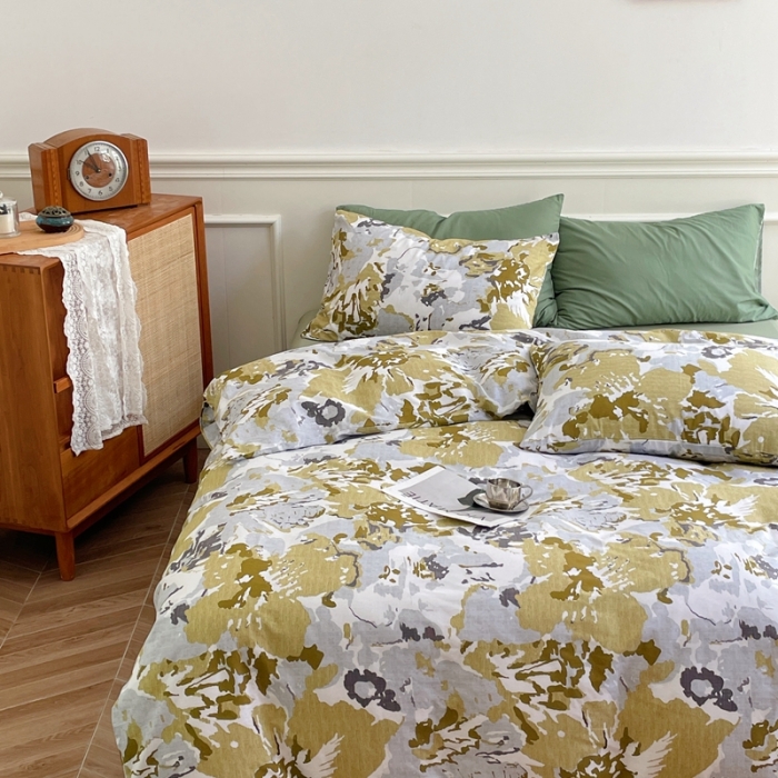 91家纺网 家纺一手货源 找家纺 窝米2022新款13370全棉四件套花卉系列 青柚