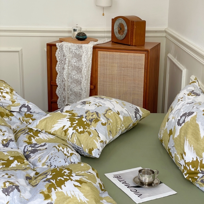 91家纺网 家纺一手货源 找家纺 窝米2022新款13370全棉四件套花卉系列 青柚