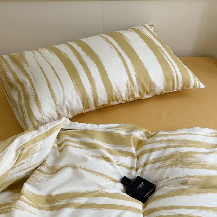 91家纺网 家纺一手货源 找家纺 窝米2022新款13370全棉四件套花卉系列 水波纹米驼