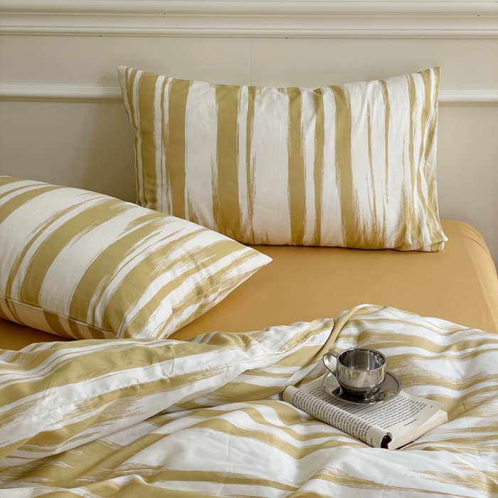 91家纺网 家纺一手货源 找家纺 窝米2022新款13370全棉四件套花卉系列 水波纹米驼