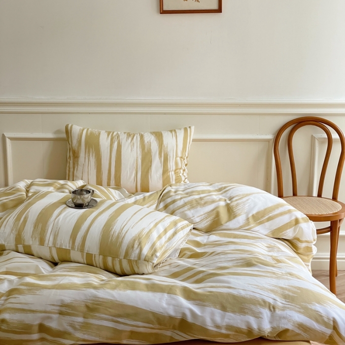 91家纺网 家纺一手货源 找家纺 窝米2022新款13370全棉四件套花卉系列 水波纹米驼