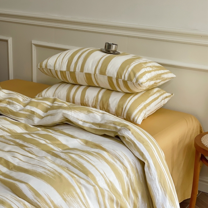 91家纺网 家纺一手货源 找家纺 窝米2022新款13370全棉四件套花卉系列 水波纹米驼