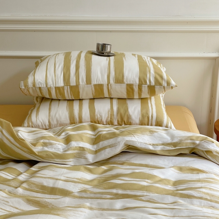 91家纺网 家纺一手货源 找家纺 窝米2022新款13370全棉四件套花卉系列 水波纹米驼