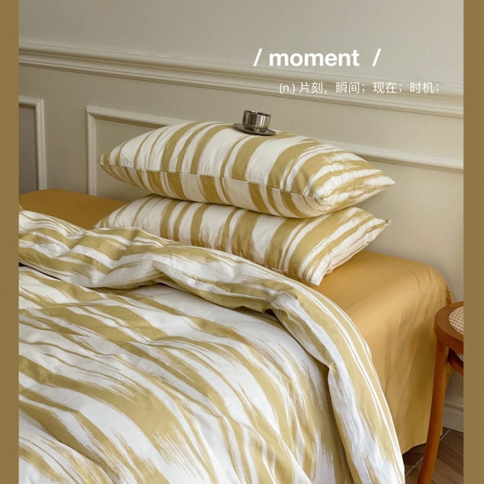 91家纺网 家纺一手货源 找家纺 窝米2022新款13370全棉四件套花卉系列 水波纹米驼