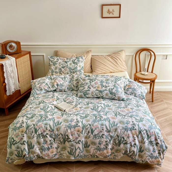 91家纺网 家纺一手货源 找家纺 窝米2022新款13370全棉四件套花卉系列 夏花