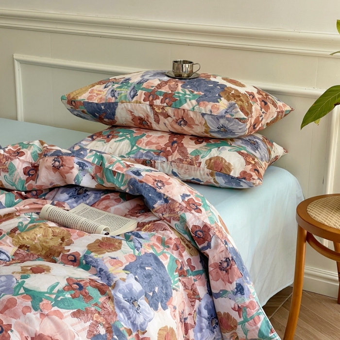 91家纺网 家纺一手货源 找家纺 窝米2022新款13370全棉四件套花卉系列 云溪红