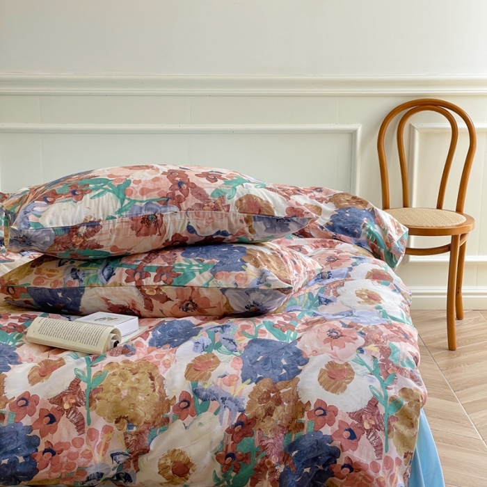 91家纺网 家纺一手货源 找家纺 窝米2022新款13370全棉四件套花卉系列 云溪红