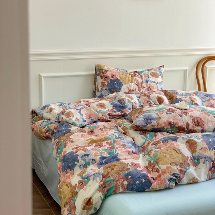 91家纺网 家纺一手货源 找家纺 窝米2022新款13370全棉四件套花卉系列 云溪红