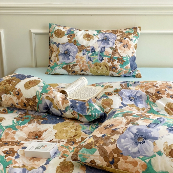 91家纺网 家纺一手货源 找家纺 窝米2022新款13370全棉四件套花卉系列 云溪黄