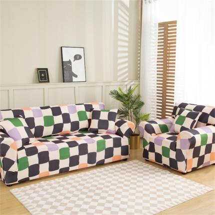 兴妮雅 2022新款贵妃风格组合全包沙发套 多彩方格