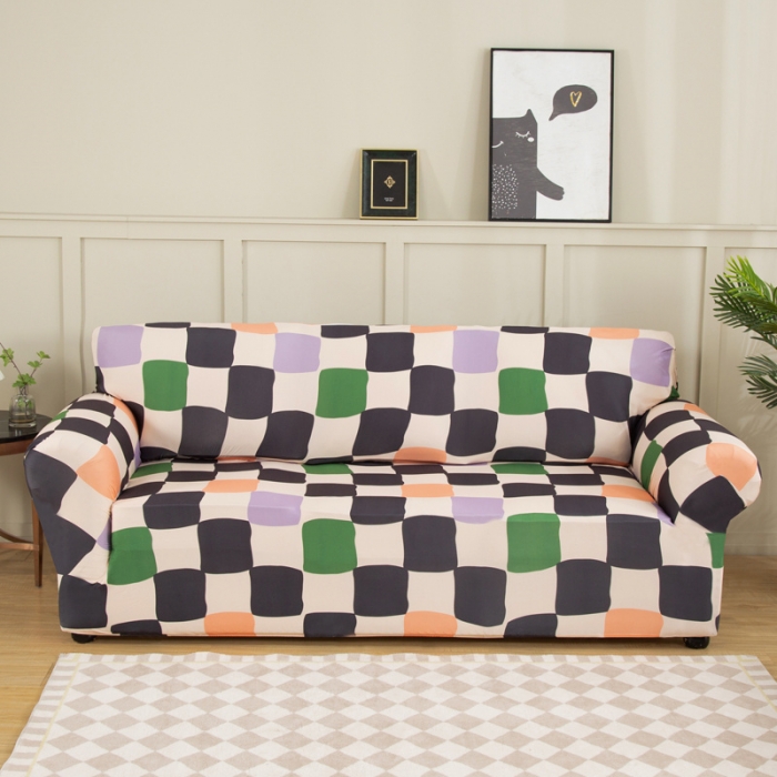 91家纺网 家纺一手货源 找家纺 兴妮雅 2022新款贵妃风格组合全包沙发套 多彩方格