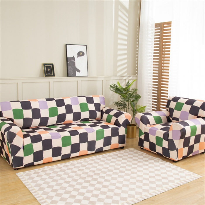 91家纺网 家纺一手货源 找家纺 兴妮雅 2022新款贵妃风格组合全包沙发套 多彩方格