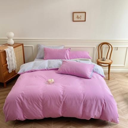 91家纺网 家纺一手货源 找家纺 窝米 2022夏季新品素色双拼水洗棉四件套 神仙紫双拼