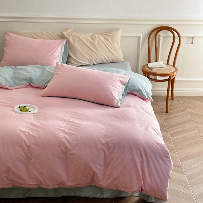 91家纺网 家纺一手货源 找家纺 （总）窝米 2022夏季新品素色双拼水洗棉四件套