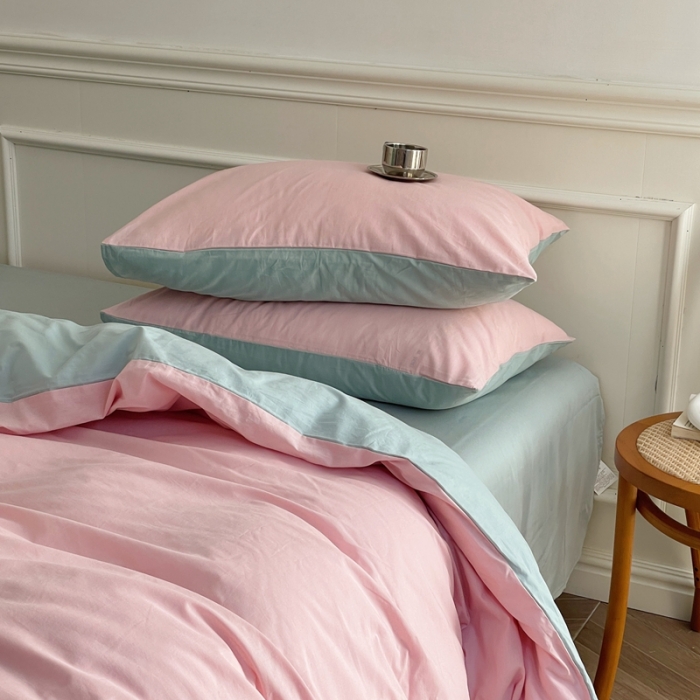 91家纺网 家纺一手货源 找家纺 （总）窝米 2022夏季新品素色双拼水洗棉四件套