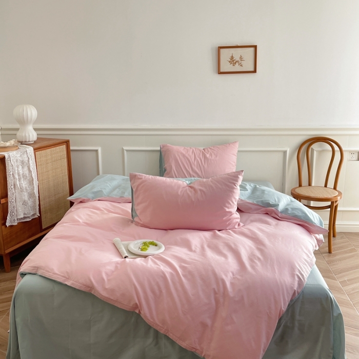 91家纺网 家纺一手货源 找家纺 （总）窝米 2022夏季新品素色双拼水洗棉四件套