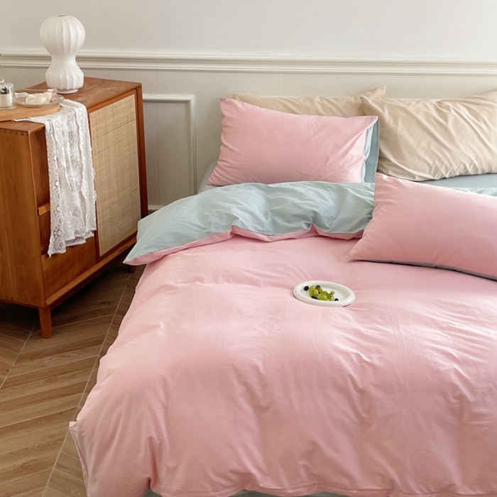 91家纺网 家纺一手货源 找家纺 （总）窝米 2022夏季新品素色双拼水洗棉四件套