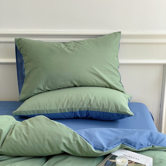 91家纺网 家纺一手货源 找家纺 窝米 2022夏季新品素色双拼水洗棉四件套 绿云双拼