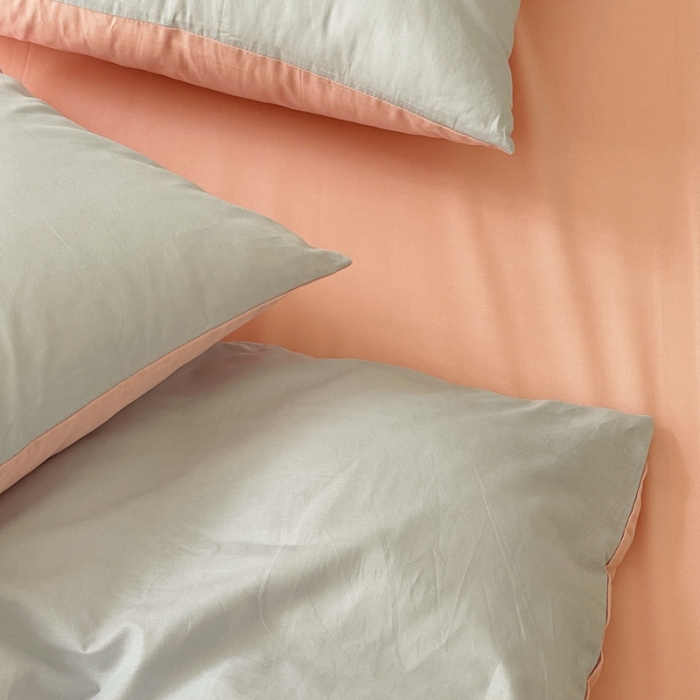 91家纺网 家纺一手货源 找家纺 窝米 2022夏季新品素色双拼水洗棉四件套 少女粉双拼