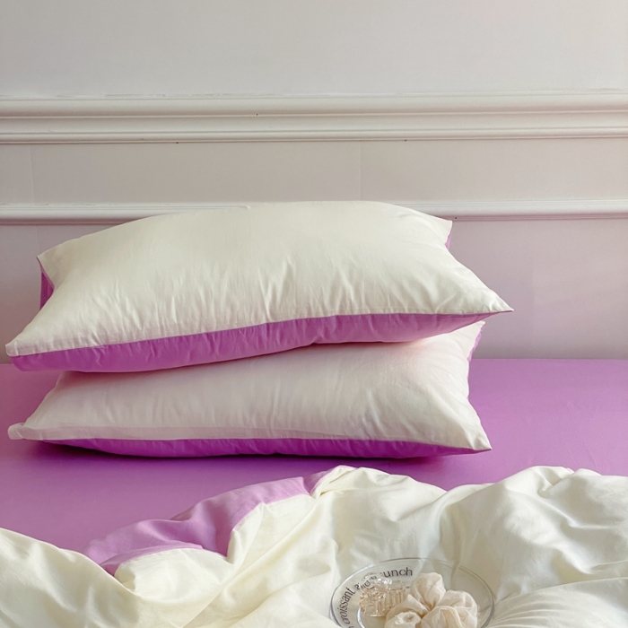 91家纺网 家纺一手货源 找家纺 窝米 2022夏季新品素色双拼水洗棉四件套 芝士双拼