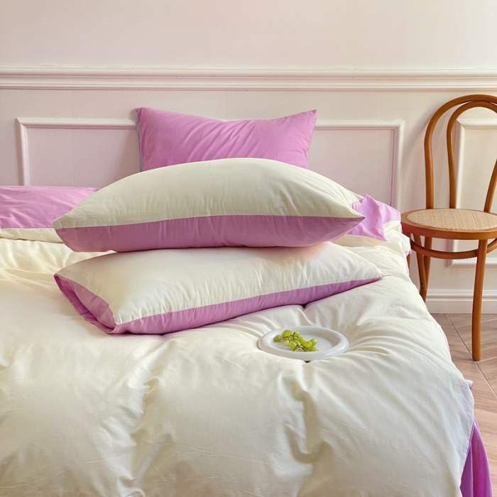 91家纺网 家纺一手货源 找家纺 窝米 2022夏季新品素色双拼水洗棉四件套 芝士双拼