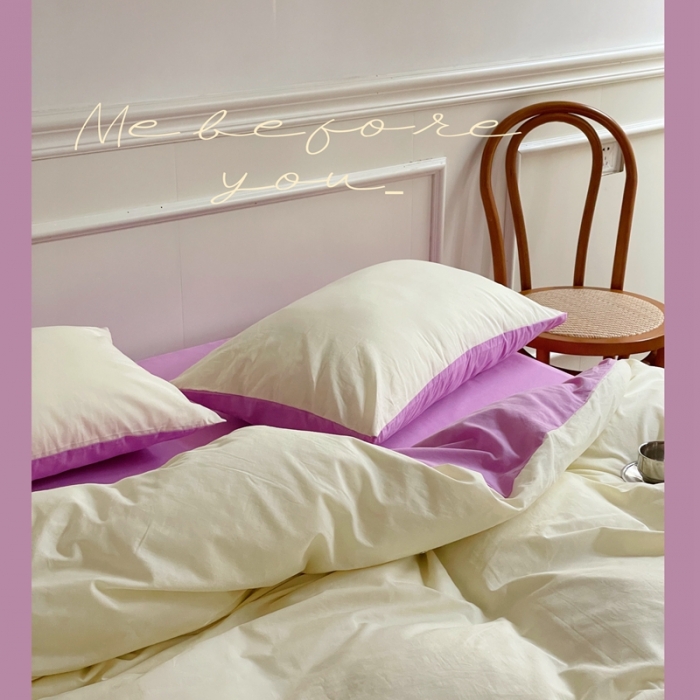 91家纺网 家纺一手货源 找家纺 窝米 2022夏季新品素色双拼水洗棉四件套 芝士双拼