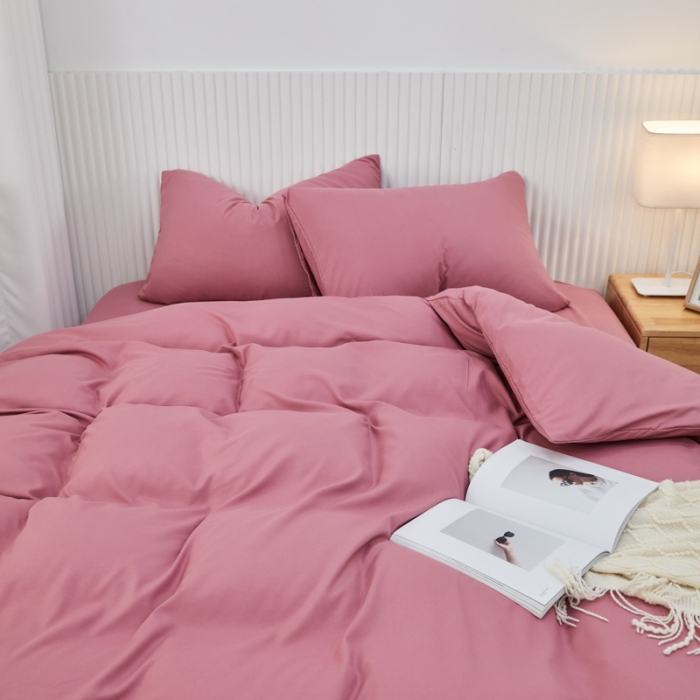 91家纺网 家纺一手货源 找家纺 乐居坊 2023新款纯色忆丝棉四件套 香菲-豆沙