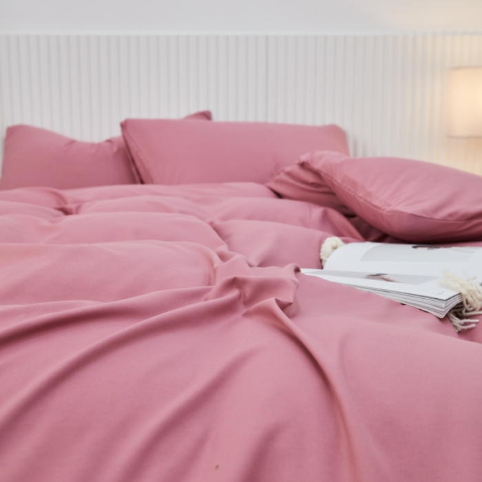 91家纺网 家纺一手货源 找家纺 乐居坊 2023新款纯色忆丝棉四件套 香菲-豆沙