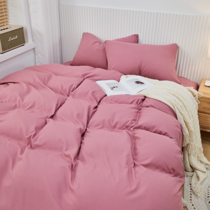 91家纺网 家纺一手货源 找家纺 乐居坊 2023新款纯色忆丝棉四件套 香菲-豆沙