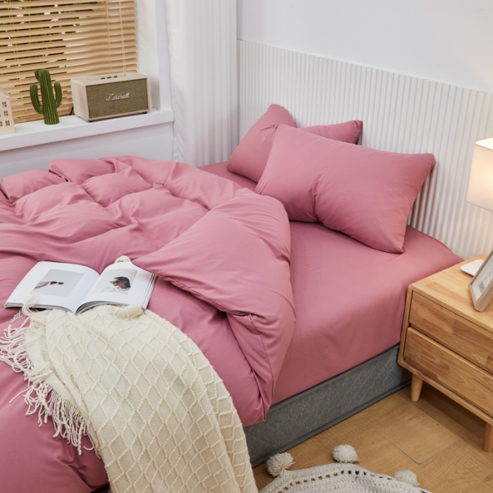 91家纺网 家纺一手货源 找家纺 乐居坊 2023新款纯色忆丝棉四件套 香菲-豆沙