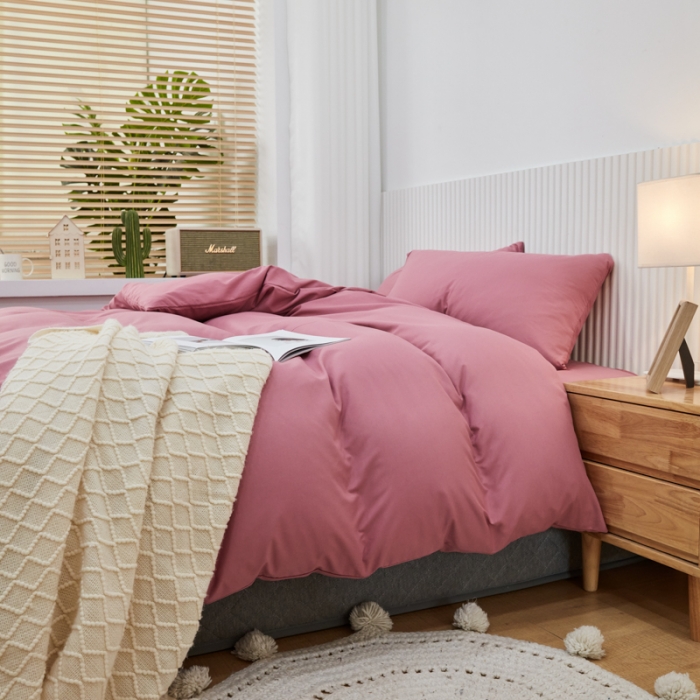 91家纺网 家纺一手货源 找家纺 乐居坊 2023新款纯色忆丝棉四件套 香菲-豆沙