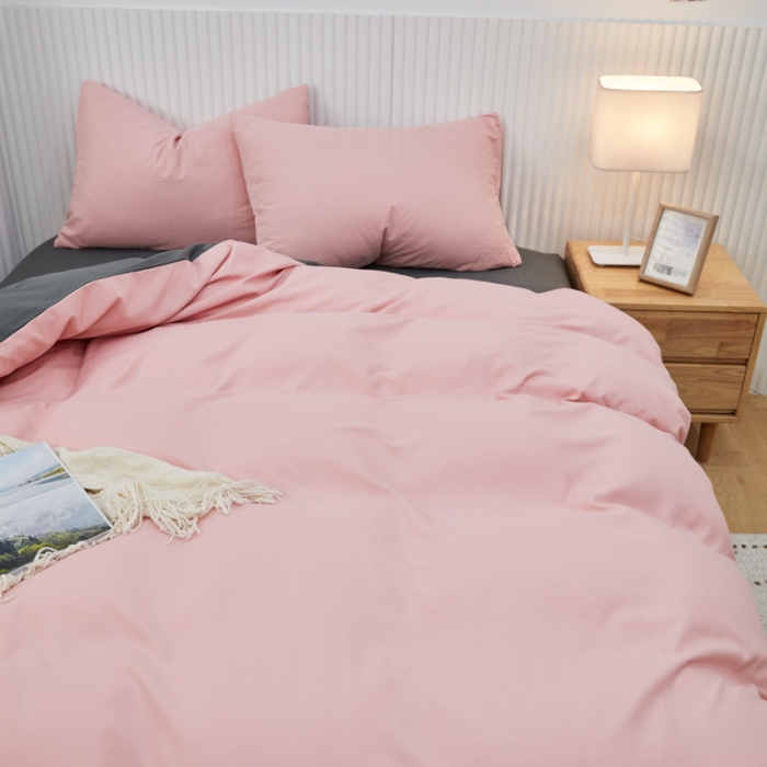 91家纺网 家纺一手货源 找家纺 乐居坊 2023新款纯色忆丝棉四件套 香菲-粉玉＋灰