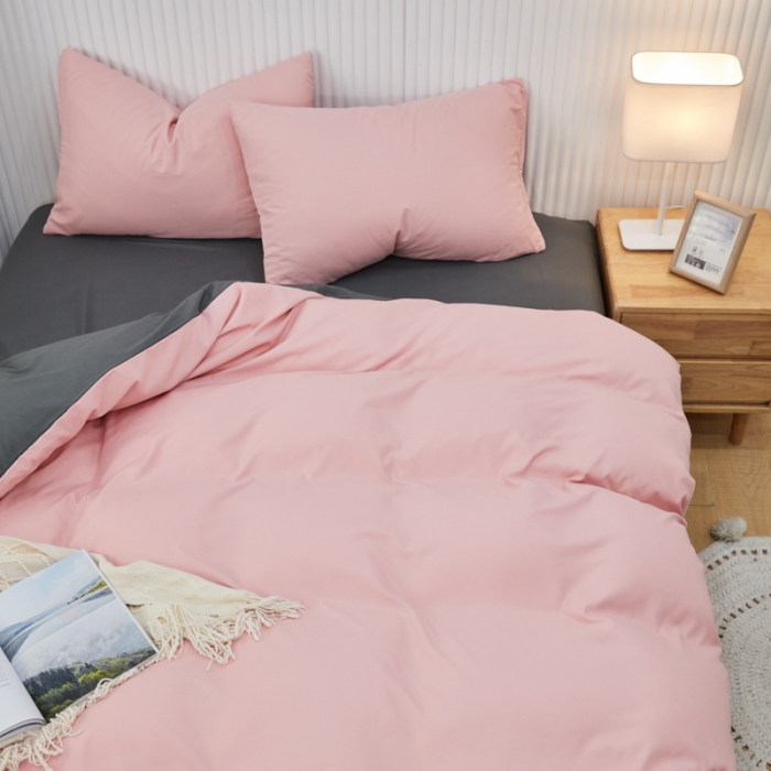 91家纺网 家纺一手货源 找家纺 乐居坊 2023新款纯色忆丝棉四件套 香菲-粉玉＋灰