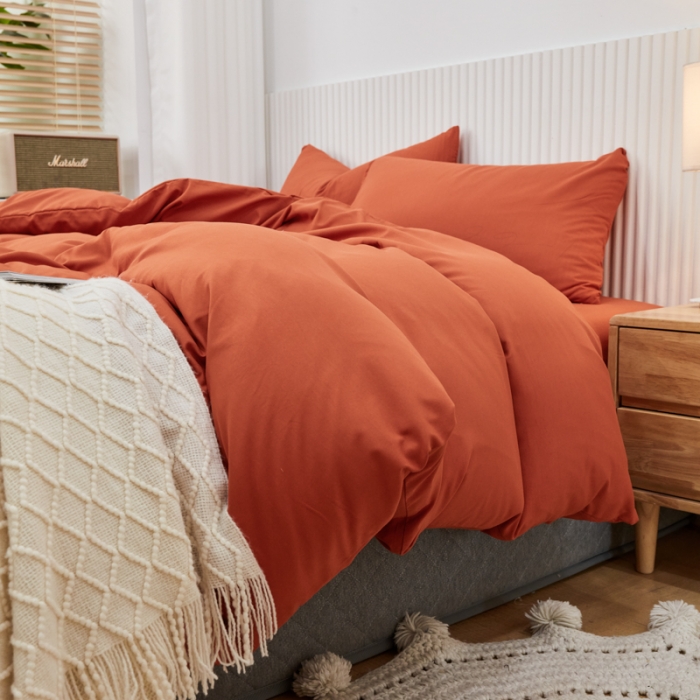 91家纺网 家纺一手货源 找家纺 乐居坊 2023新款纯色忆丝棉四件套 香菲-金瓜黄