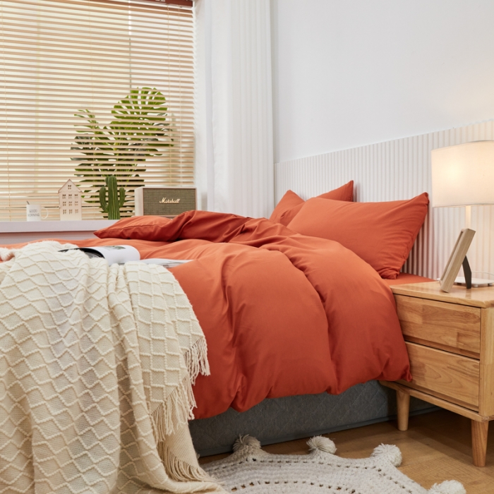 91家纺网 家纺一手货源 找家纺 乐居坊 2023新款纯色忆丝棉四件套 香菲-金瓜黄