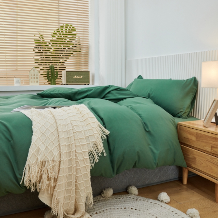 91家纺网 家纺一手货源 找家纺 乐居坊 2023新款纯色忆丝棉四件套 香菲-军绿