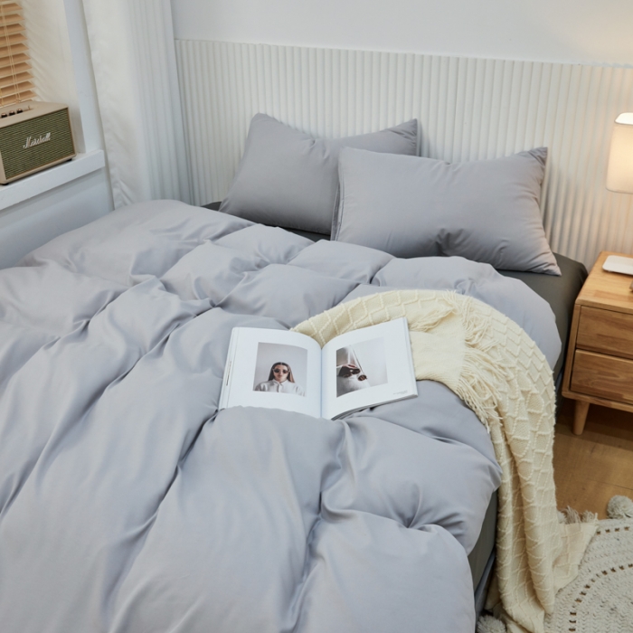 91家纺网 家纺一手货源 找家纺 乐居坊 2023新款纯色忆丝棉四件套 香菲-米灰＋灰