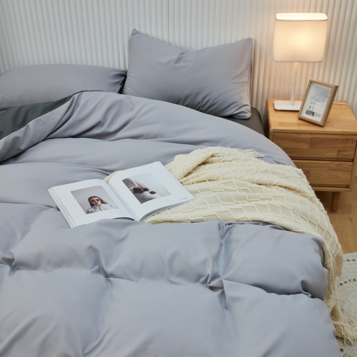 91家纺网 家纺一手货源 找家纺 乐居坊 2023新款纯色忆丝棉四件套 香菲-米灰＋灰